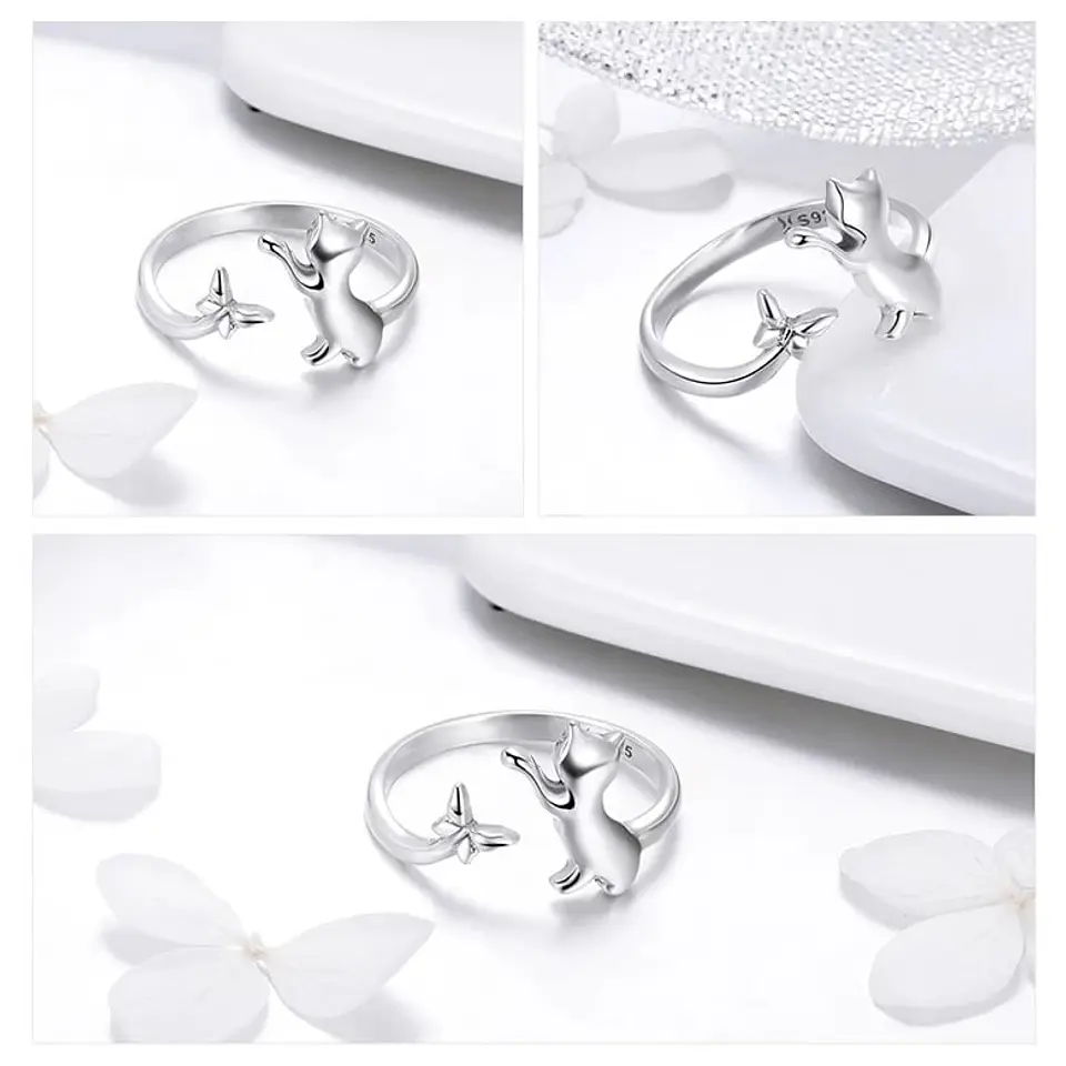 Anillo Plata 925 Gato y Mariposa 2