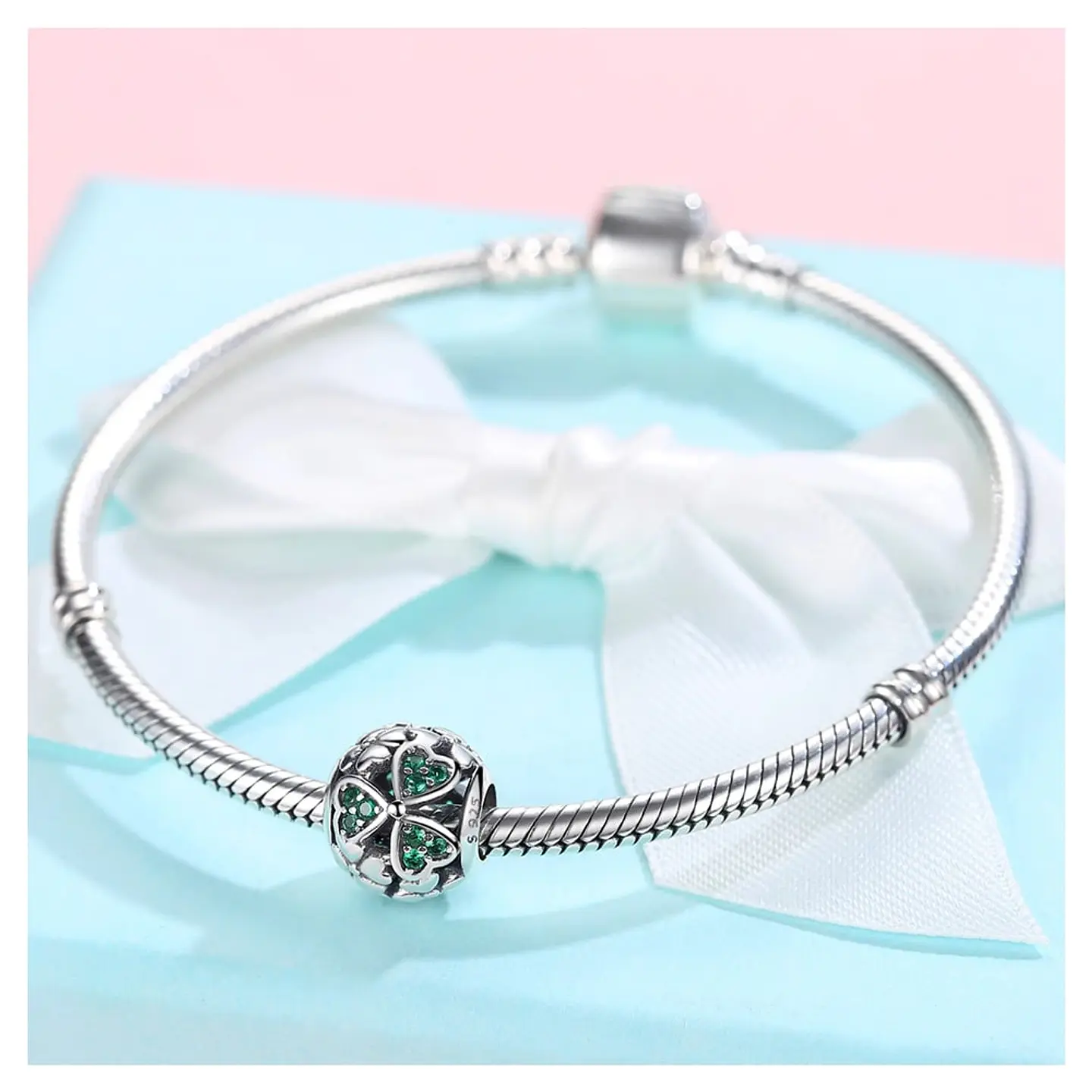 Charm Dije Plata 925 Separador Trebol Bolita 4