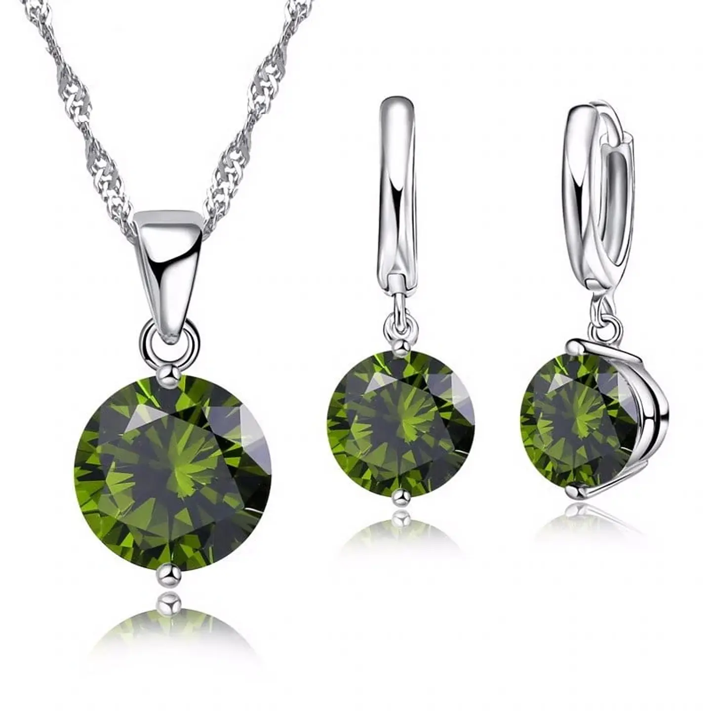Conjunto Cristal Circulo Verde Plateado 1