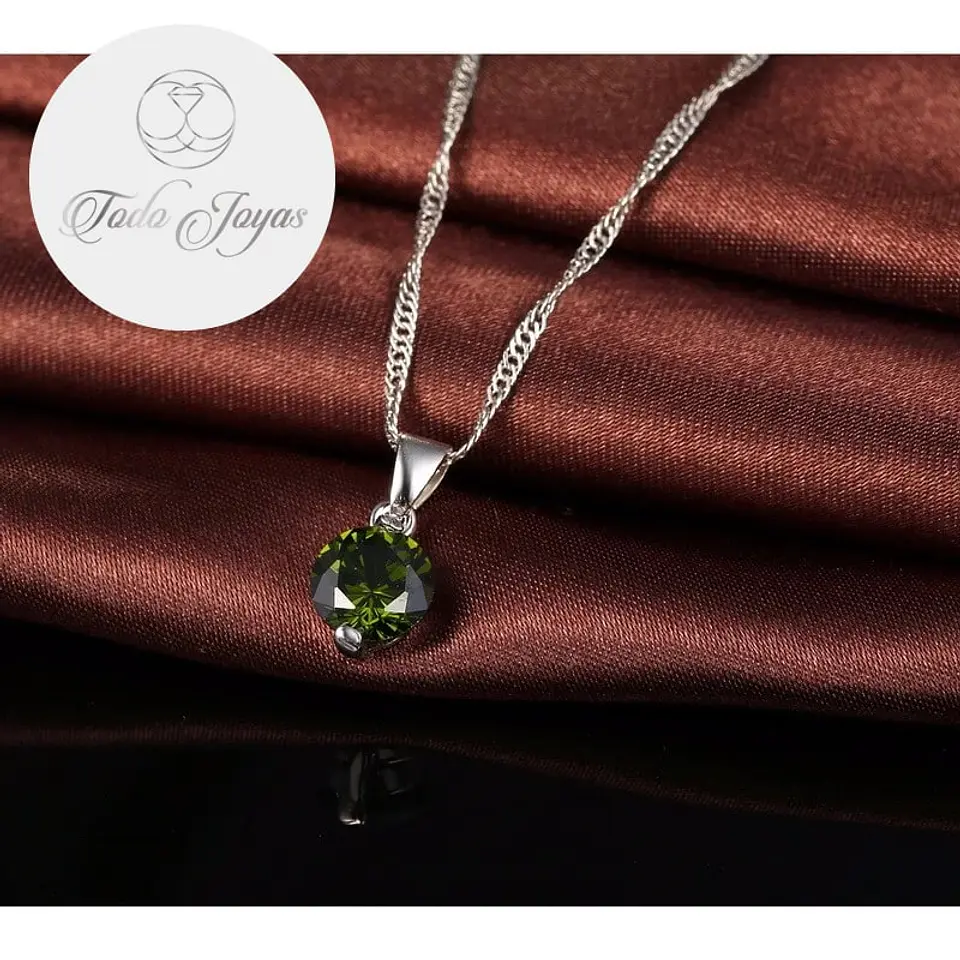 Conjunto Cristal Circulo Verde Plateado 4