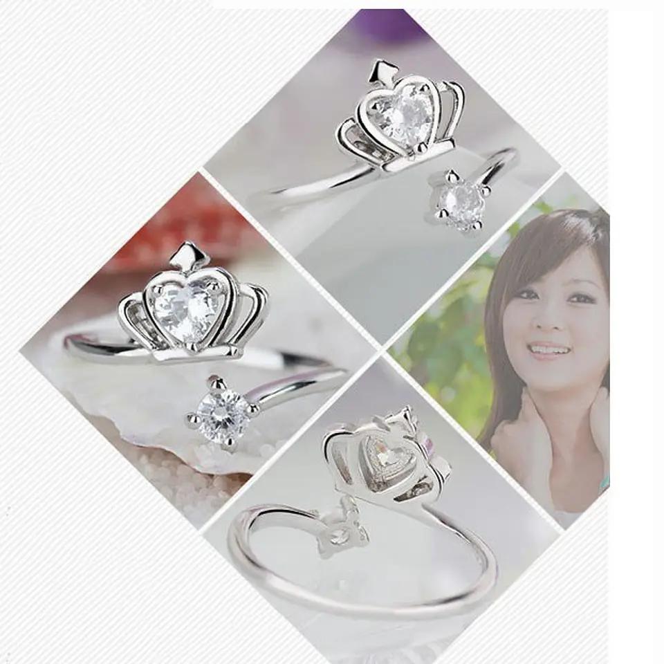 Anillo Corona con Circones Plateado 3