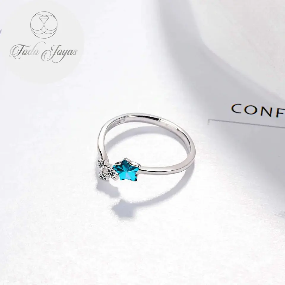 Anillo Estrella Azul Plateado 2