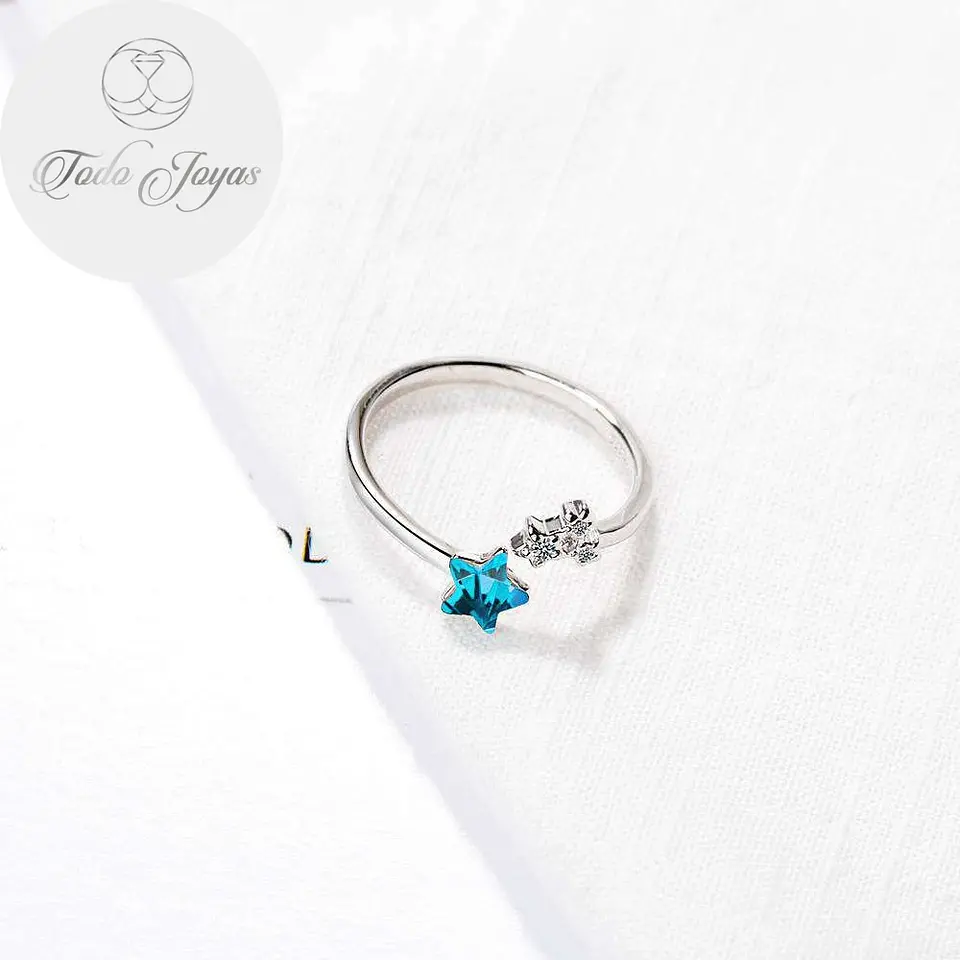 Anillo Estrella Azul Plateado 3