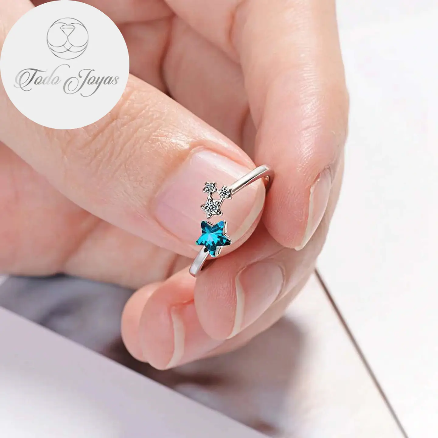Anillo Estrella Azul Plateado 4