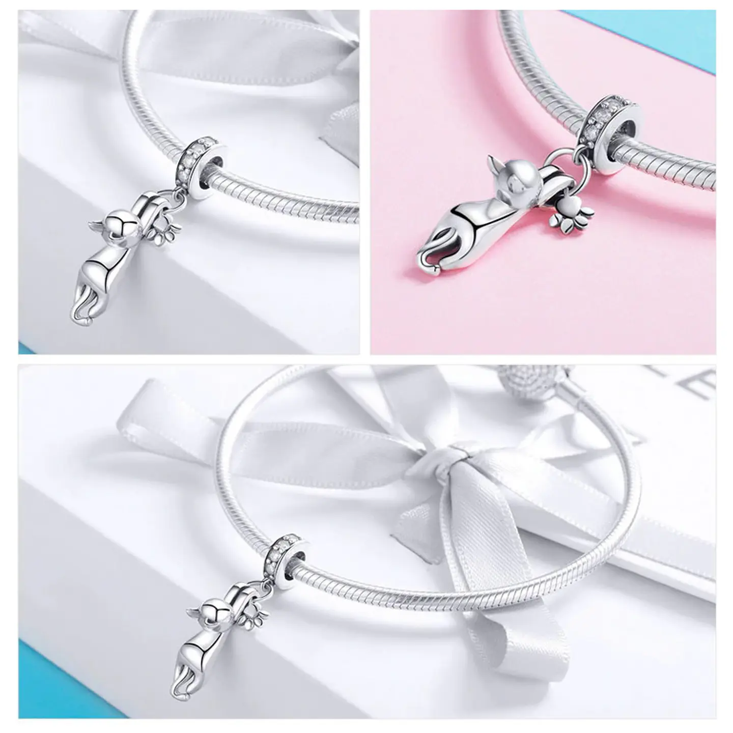 Charm Dije Plata 925 Gato y Patita 3