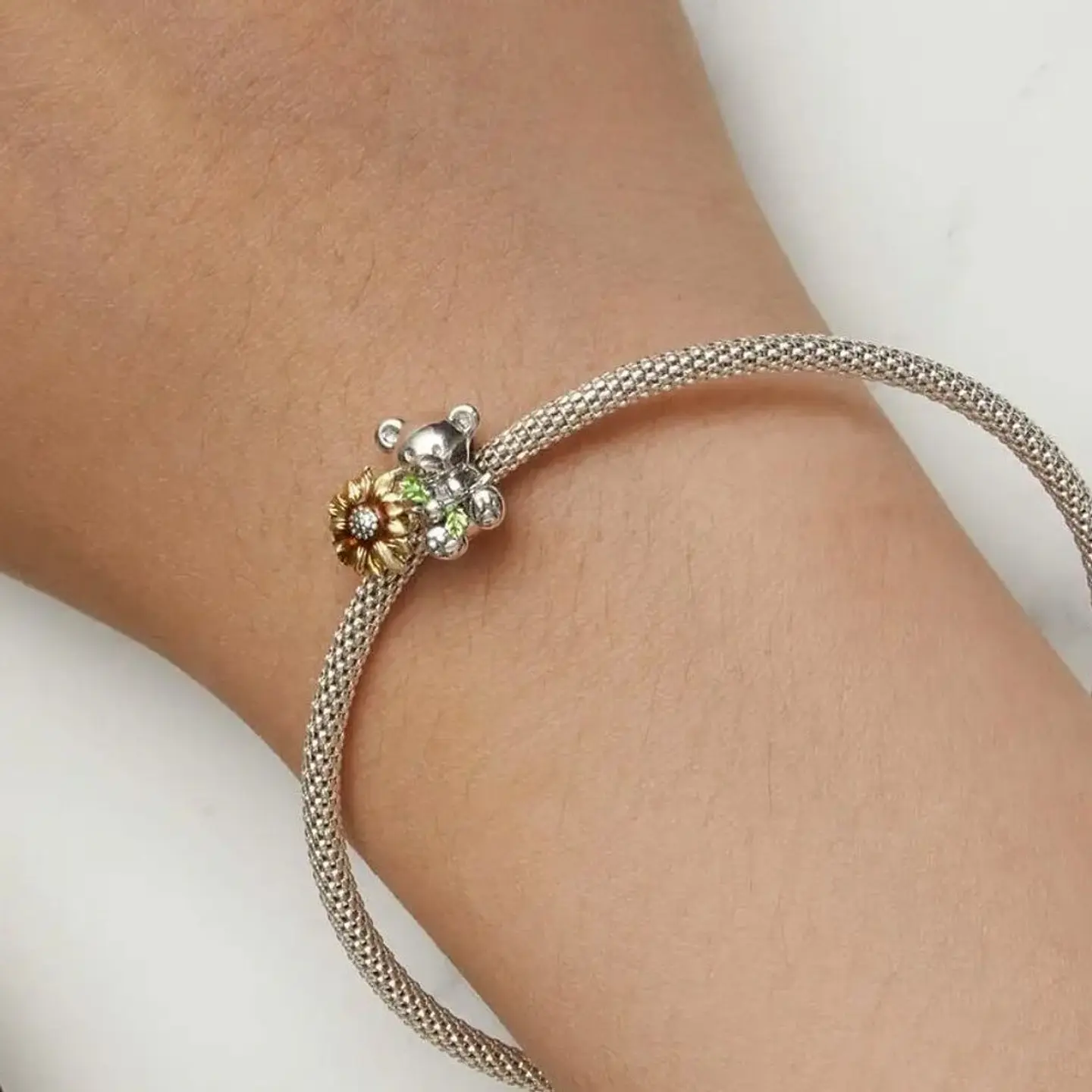 Charm Dije Plata 925 Osito con Girasol  2