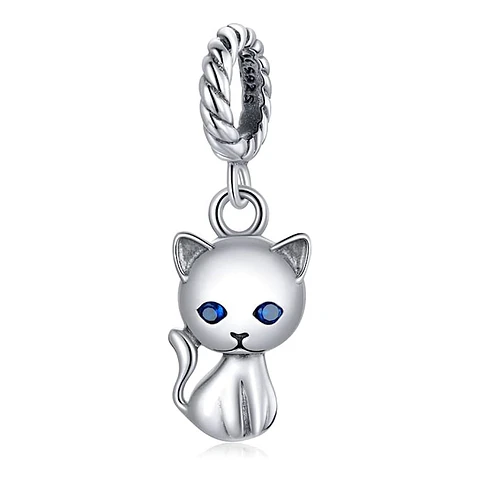 Charm Dije Plata 925 Gatito Ojos Azules 