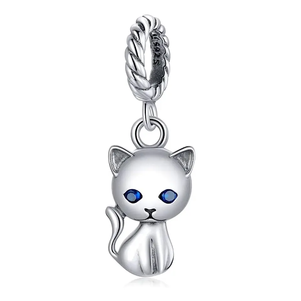 Charm Dije Plata 925 Gatito Ojos Azules  1