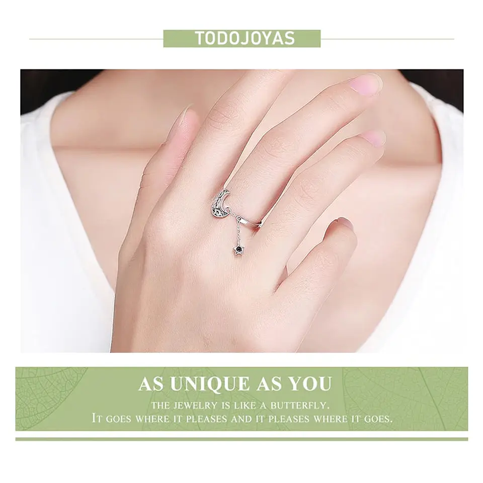 Anillo Plata 925 Luna y Estrella 2