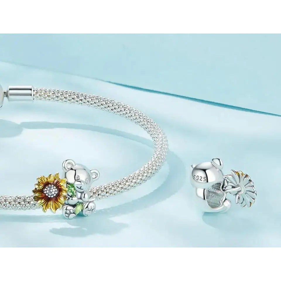 Charm Dije Plata 925 Osito con Girasol  4