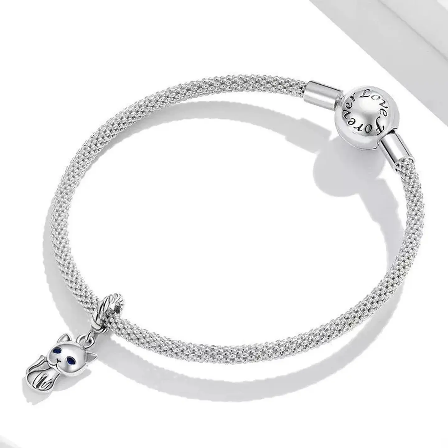 Charm Dije Plata 925 Gatito Ojos Azules  3