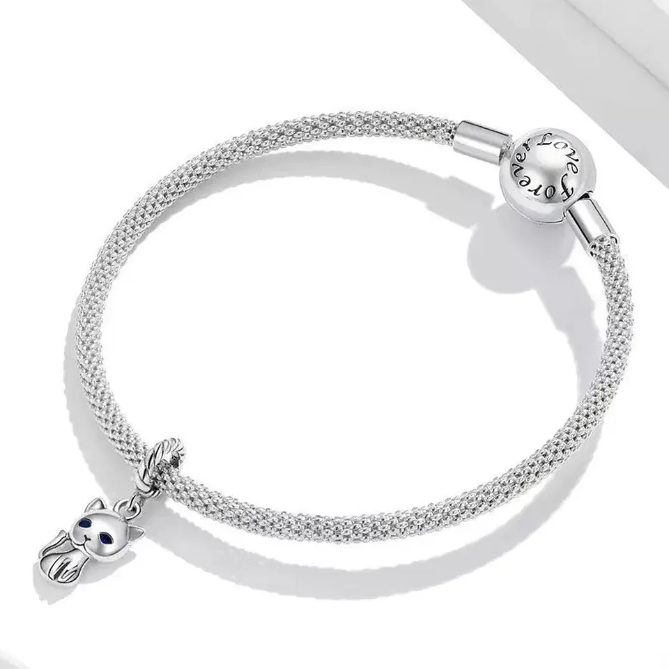 Charm Dije Plata 925 Gatito Ojos Azules  3