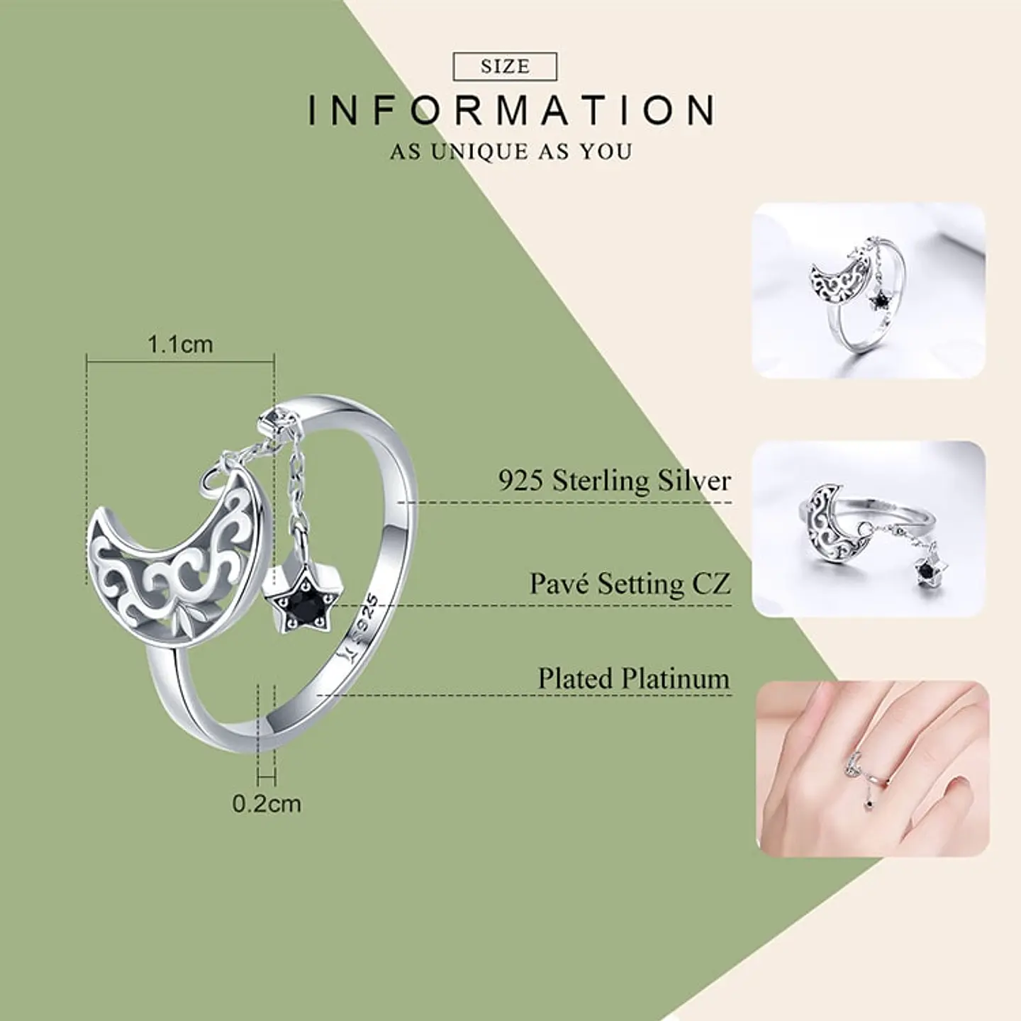 Anillo Plata 925 Luna y Estrella 4