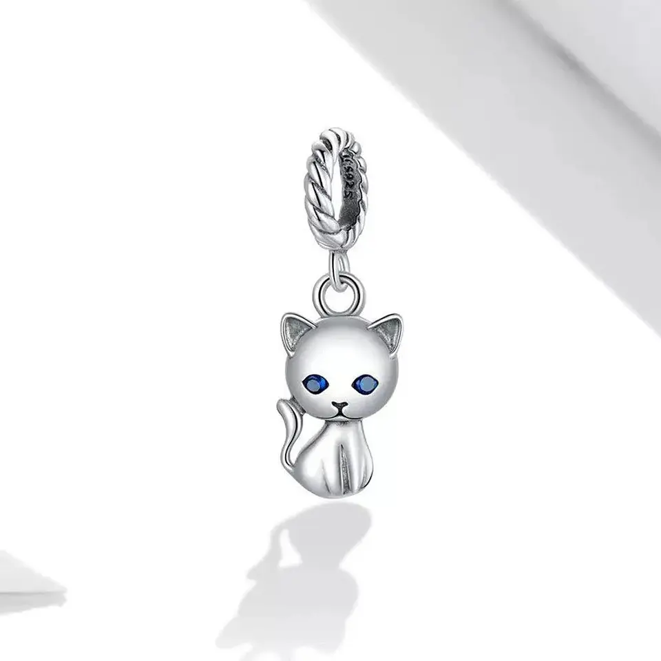 Charm Dije Plata 925 Gatito Ojos Azules  4