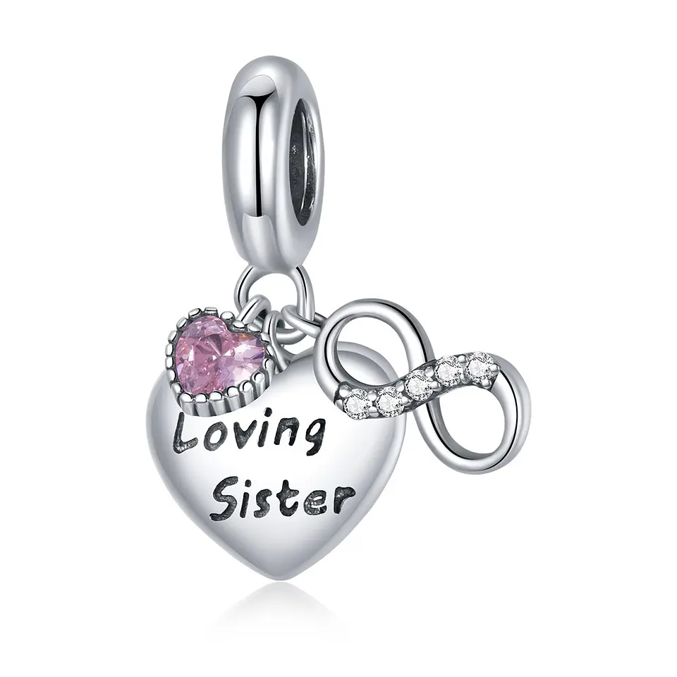 Charm Dije Plata 925 Corazon Loving Sister Infinito 1