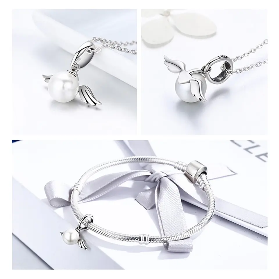 Charm Dije Plata 925 Alas de Angel Perla 3