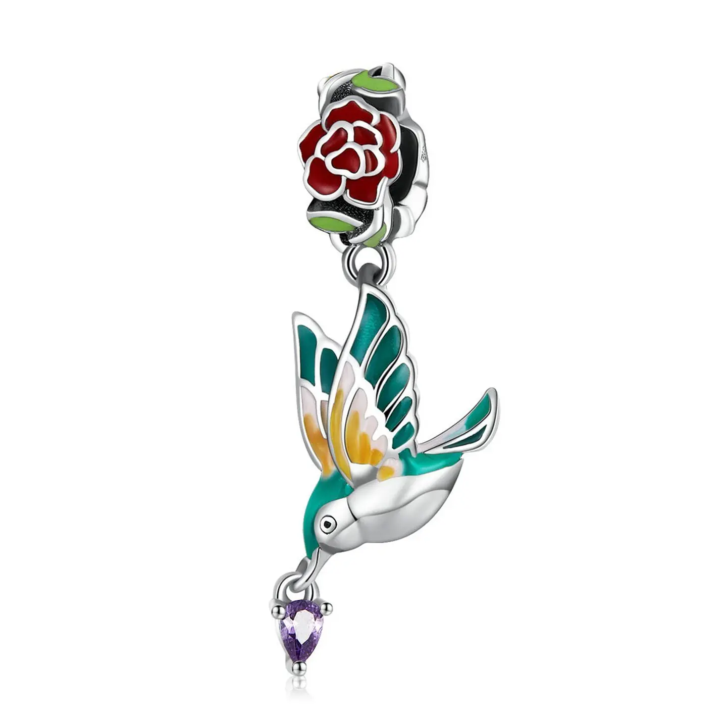 Charm Dije Plata 925 Colibri Ave con Flor 1