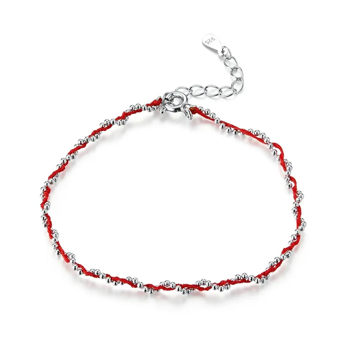 Pulsera Plata 925 Hilo Rojo Bolitas 1