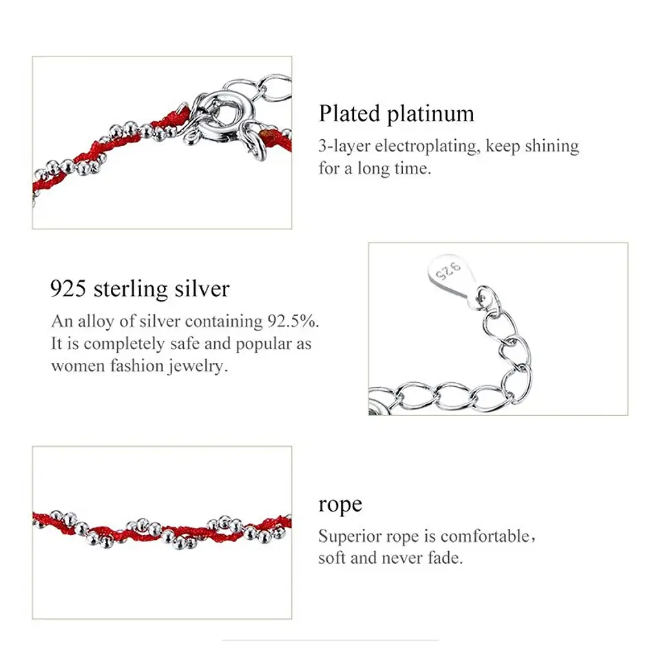 Pulsera Plata 925 Hilo Rojo Bolitas 3