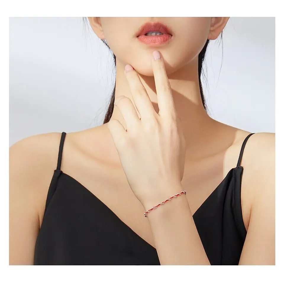 Pulsera Plata 925 Hilo Rojo Bolitas 4