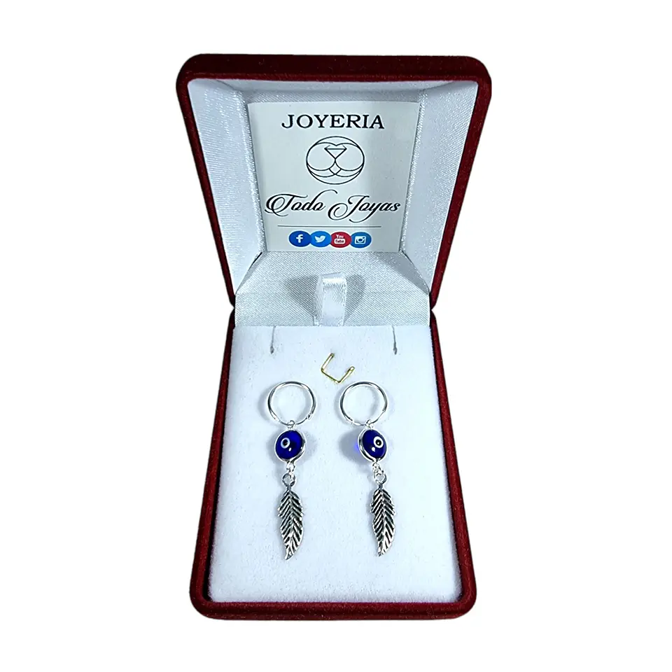 Aros Plata 925 Ojo Turco Pluma 2