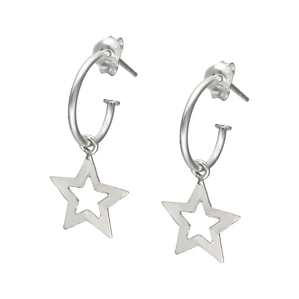 Aros Plata 925 Estrella Semi Argolla 1