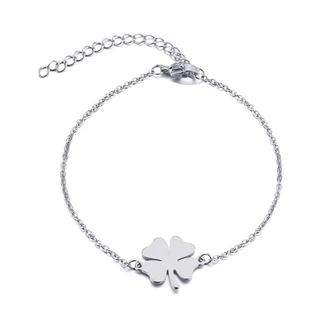 Pulsera Trebol de La Suerte Plateada Acero