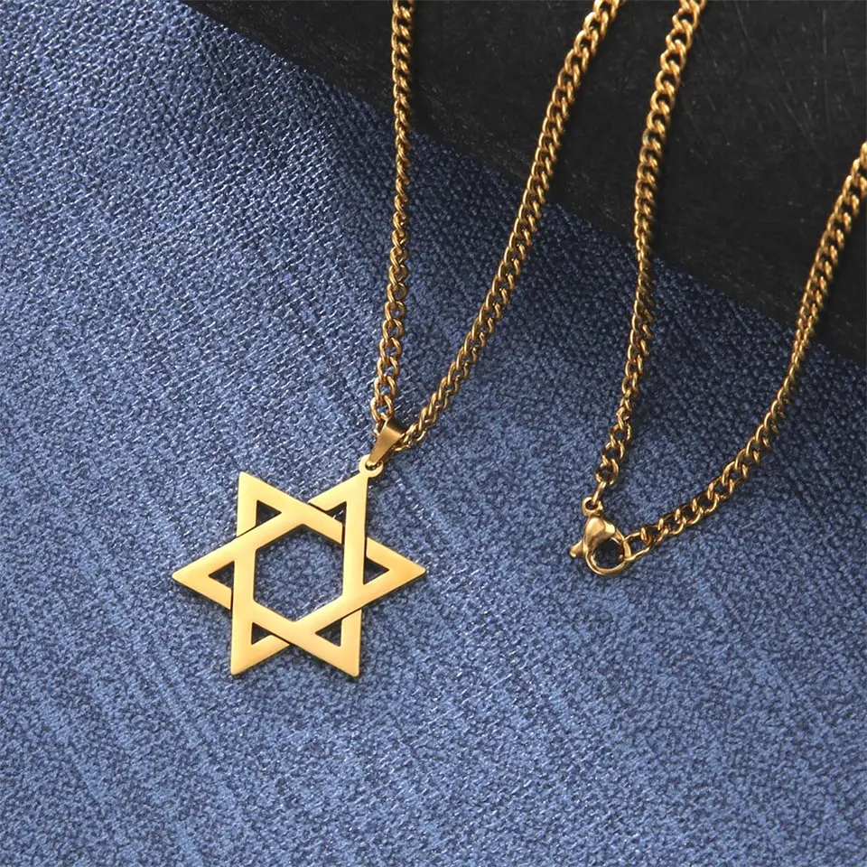 Colgante Collar Estrella David Acero Dorado 5