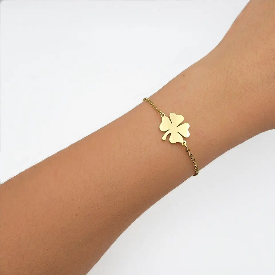 Pulsera Trebol de La Suerte Dorada Acero 2