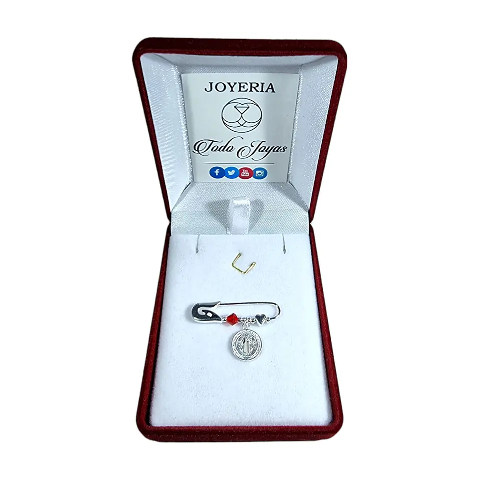 Prendedor Plata 925 Bebe San Benito Cristal Rojo 2