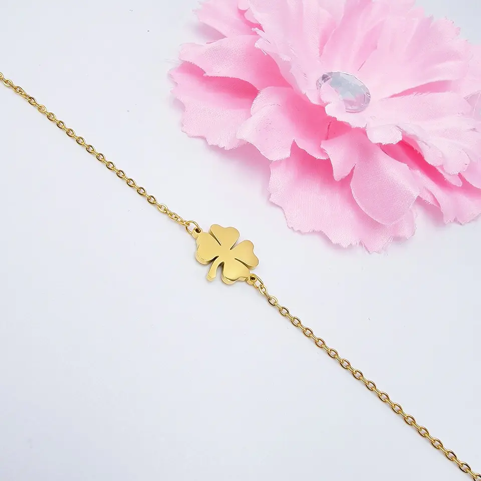 Pulsera Trebol de La Suerte Dorada Acero 3