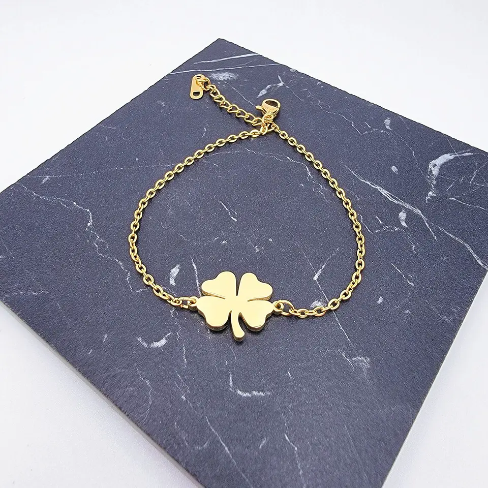 Pulsera Trebol de La Suerte Dorada Acero 4