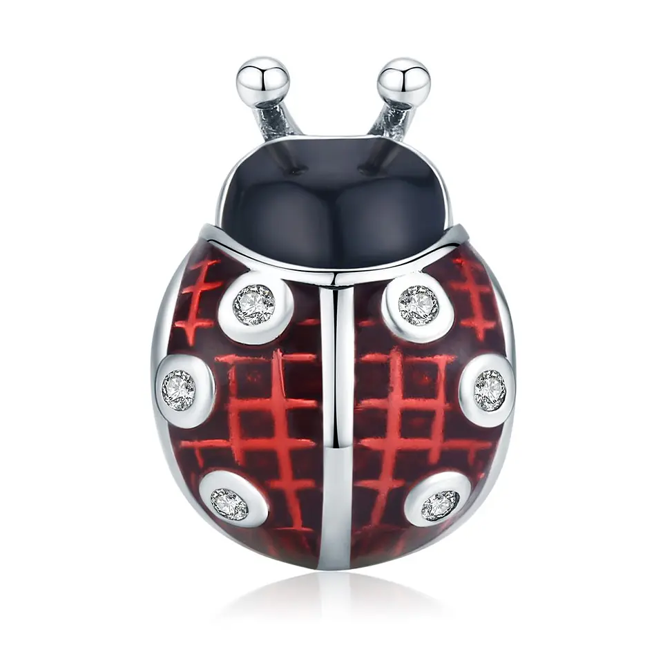 Charm Dije Plata 925 Mariquita Roja con Negro 1