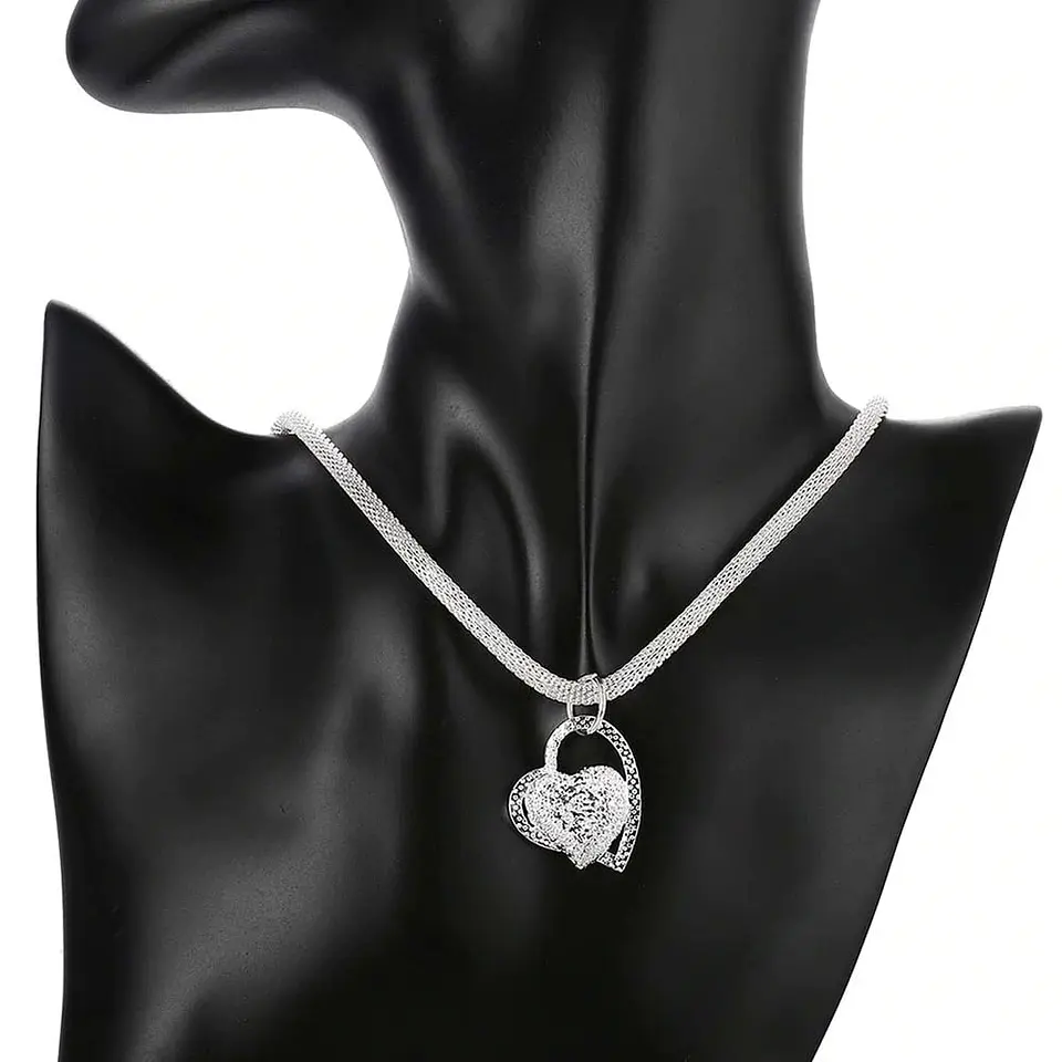 Collar Colgante Corazon Plateado 3