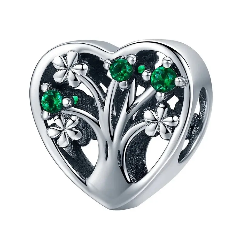Charm Dije Plata 925 Corazon Arbol Verde 1