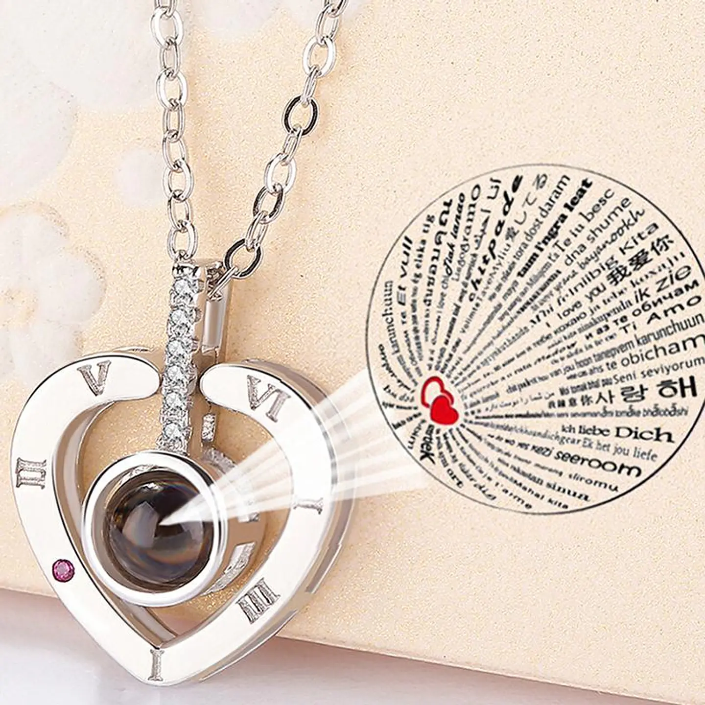 Collar Corazon Te Amo en 100 Idiomas Plateado 3