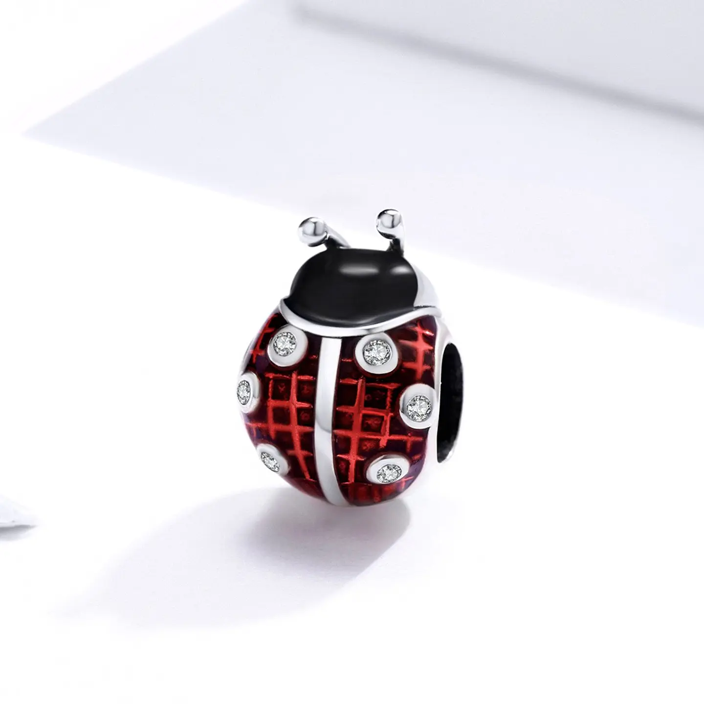 Charm Dije Plata 925 Mariquita Roja con Negro 3