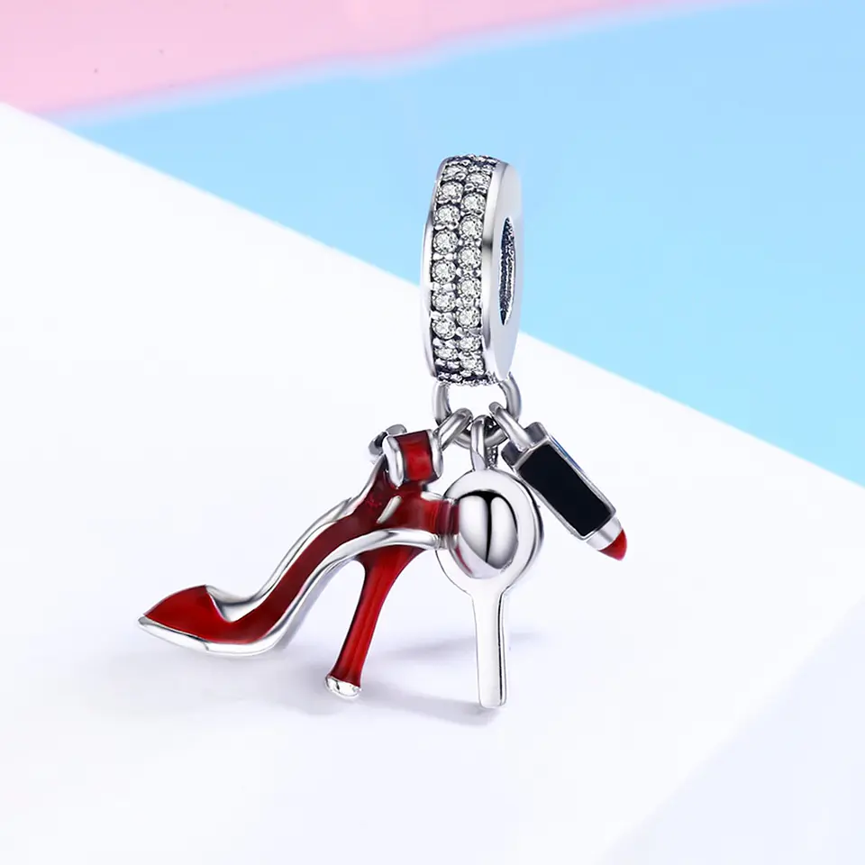 Charm Dije Plata 925 Zapato Taco Alto Rojo 4