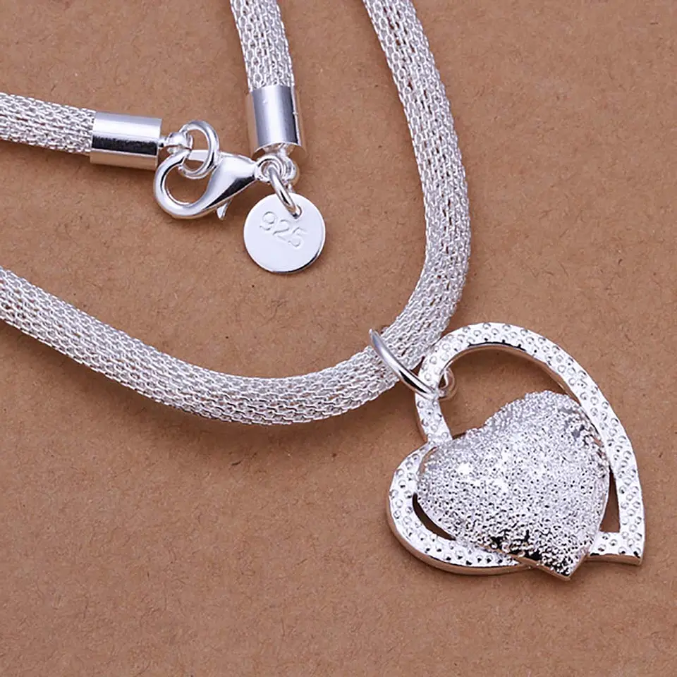Collar Colgante Corazon Plateado 5