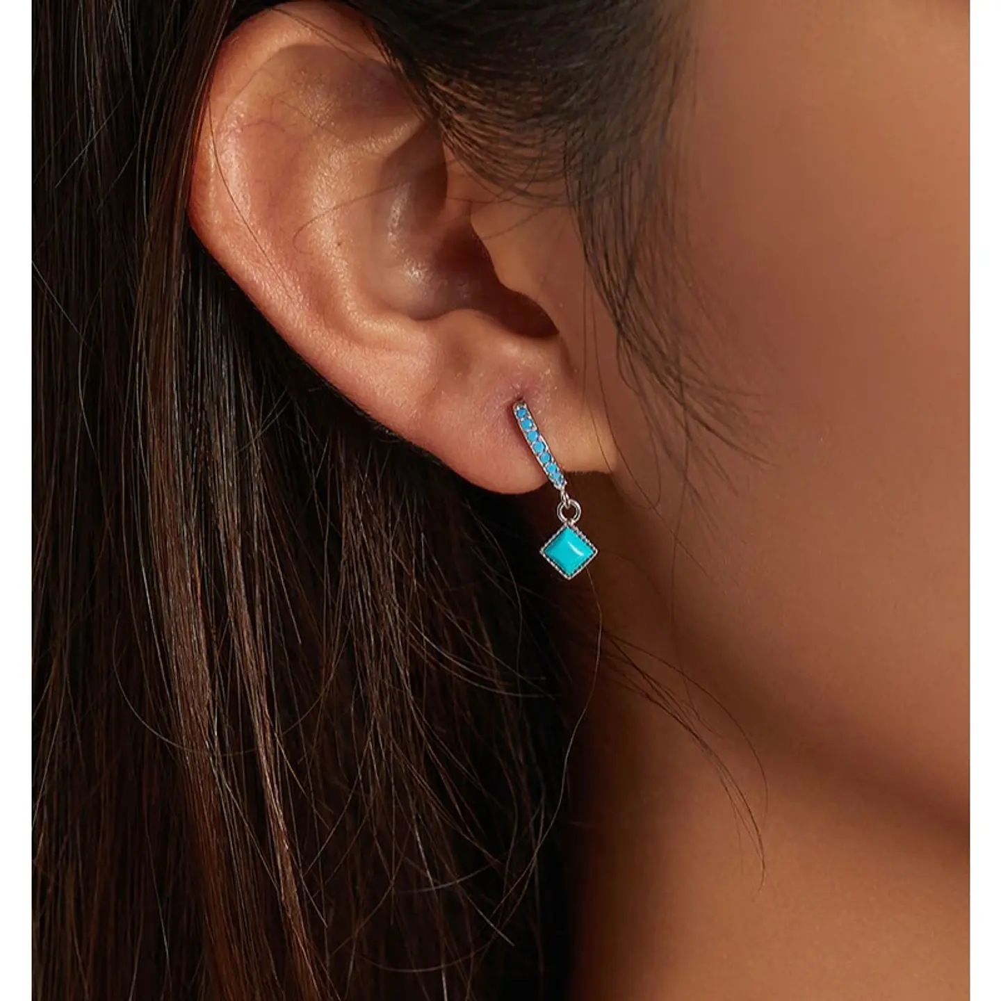 Aros Plata 925 Argolla Colgante Turquesa 4
