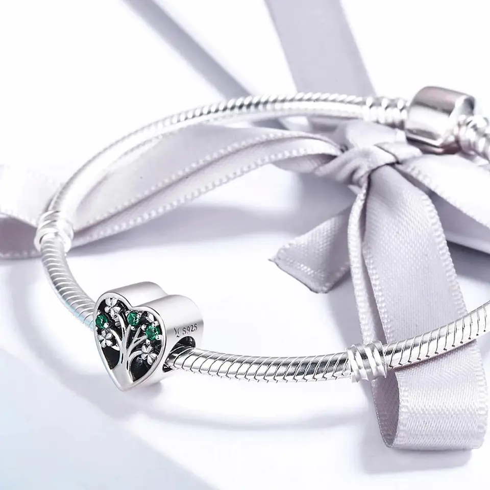 Charm Dije Plata 925 Corazon Arbol Verde 2