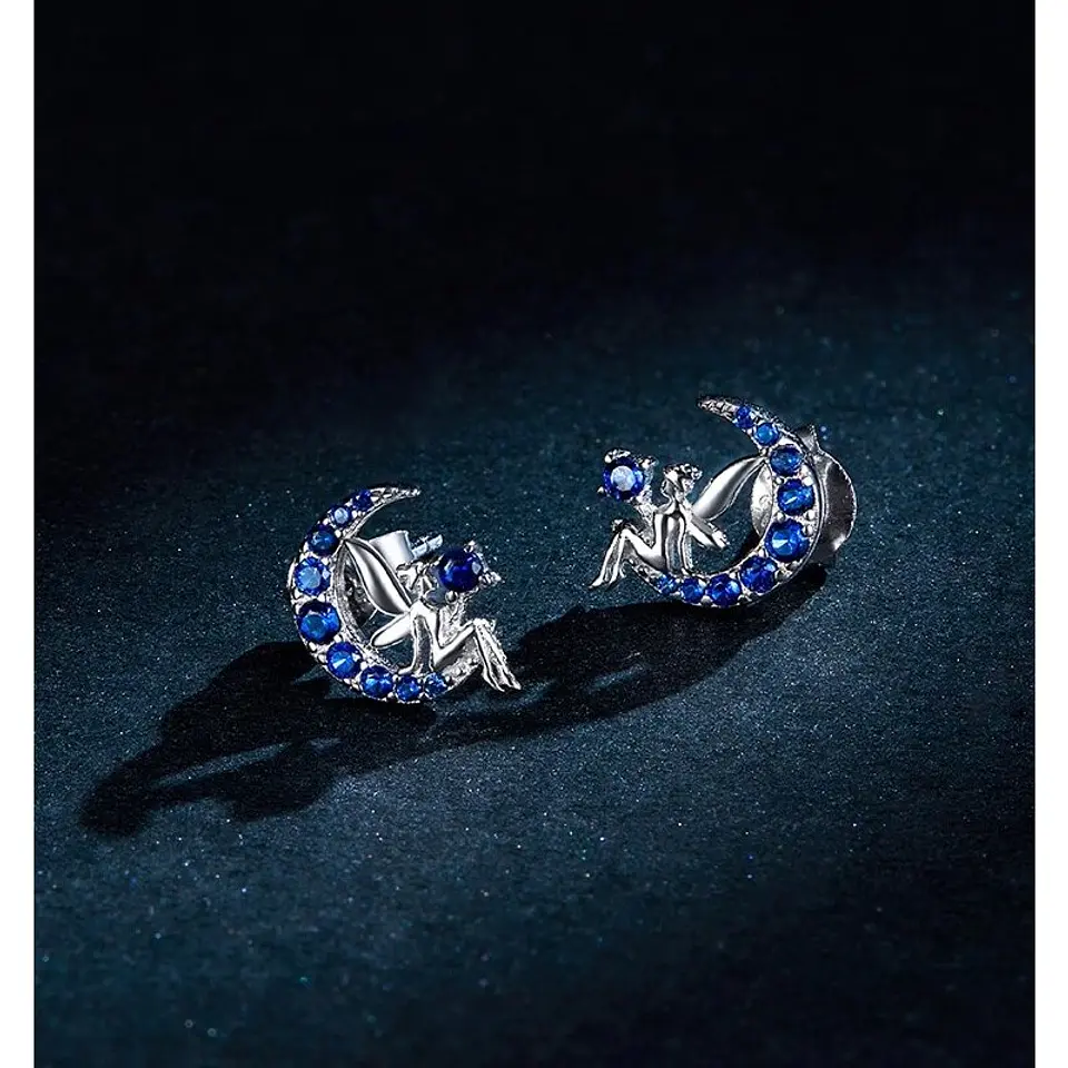 Aros Plata 925 Hada en Luna Azul 5
