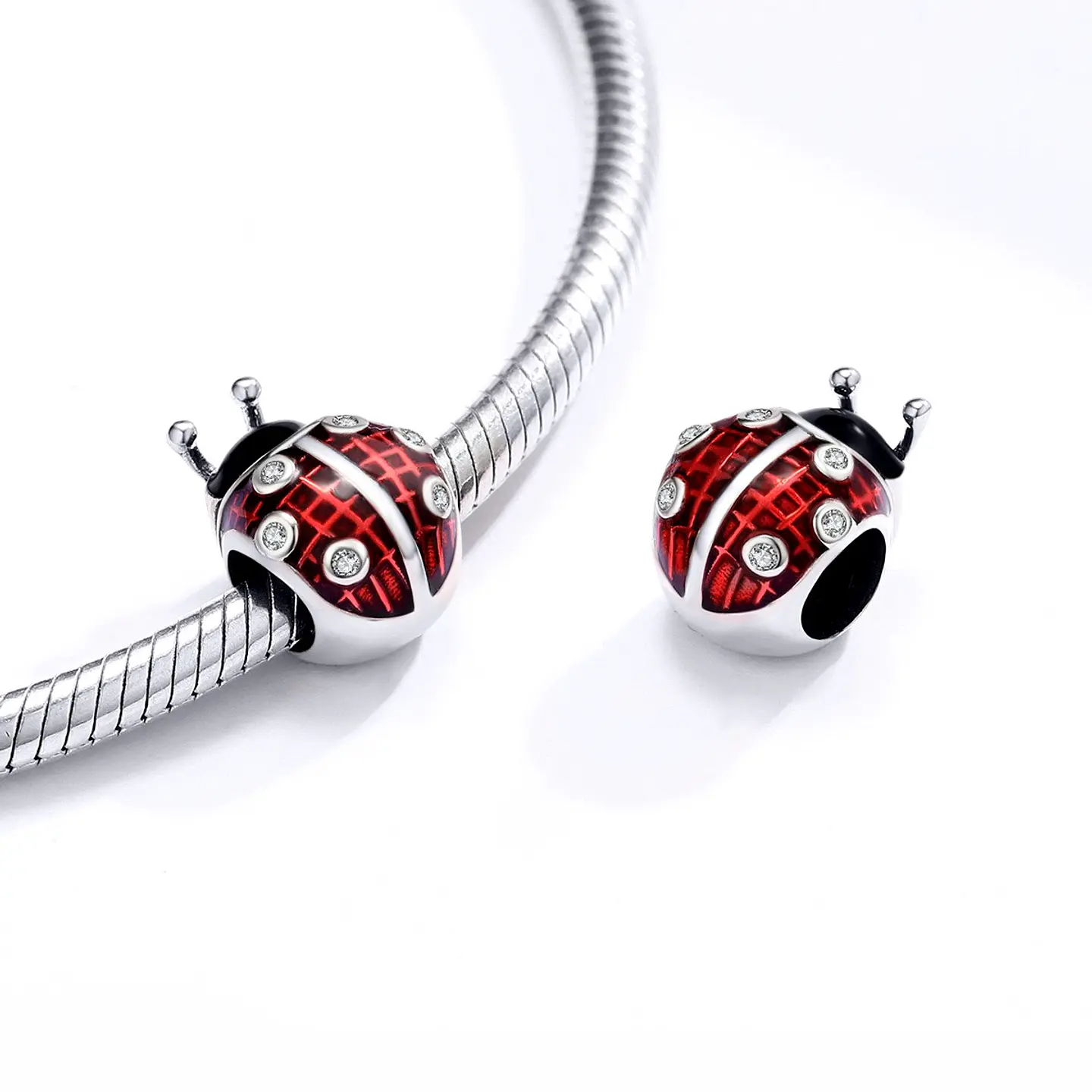 Charm Dije Plata 925 Mariquita Roja con Negro 4