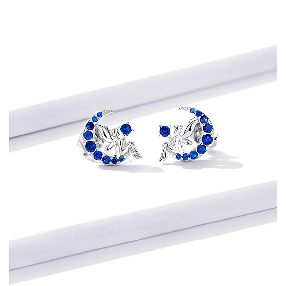 Aros Plata 925 Hada en Luna Azul 6