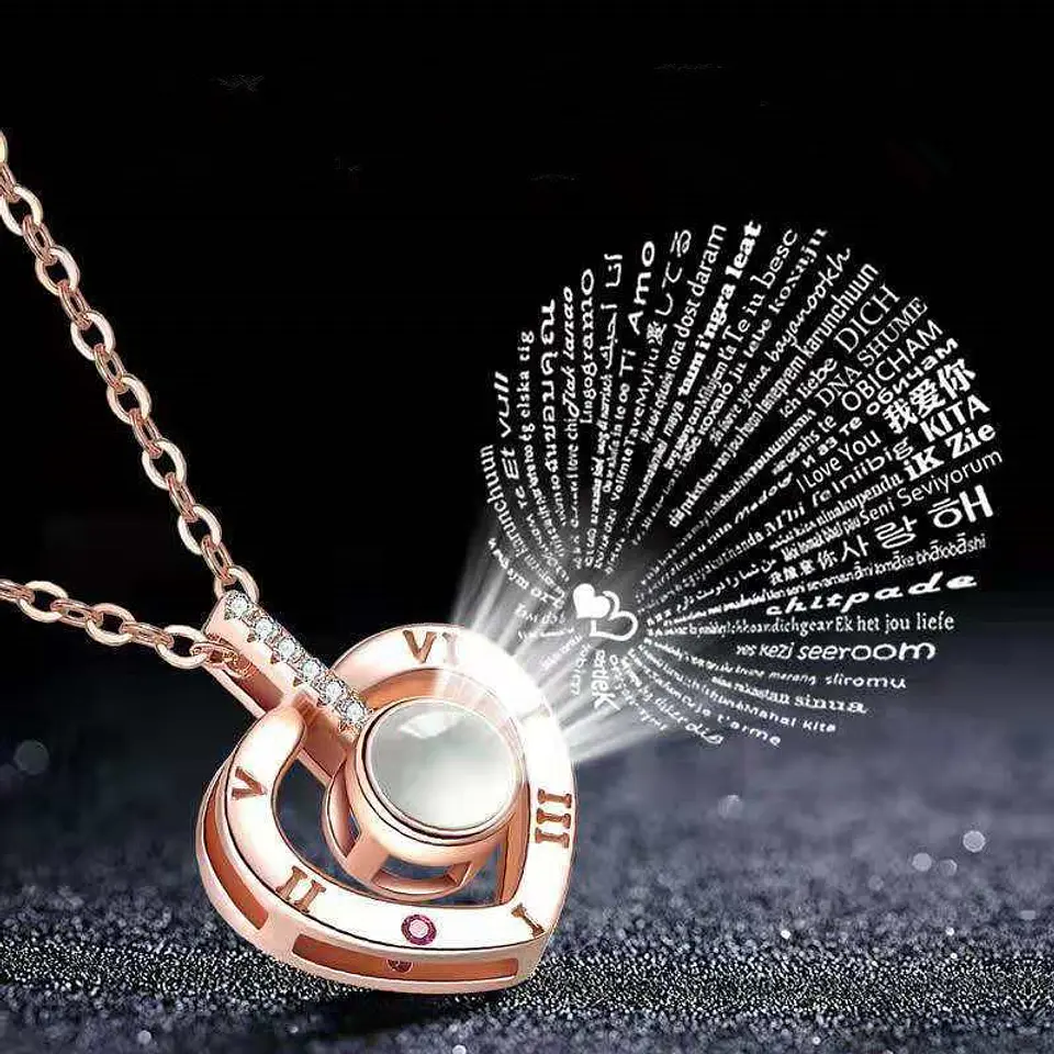 Collar Corazon Te Amo en 100 Idiomas Dorado 3