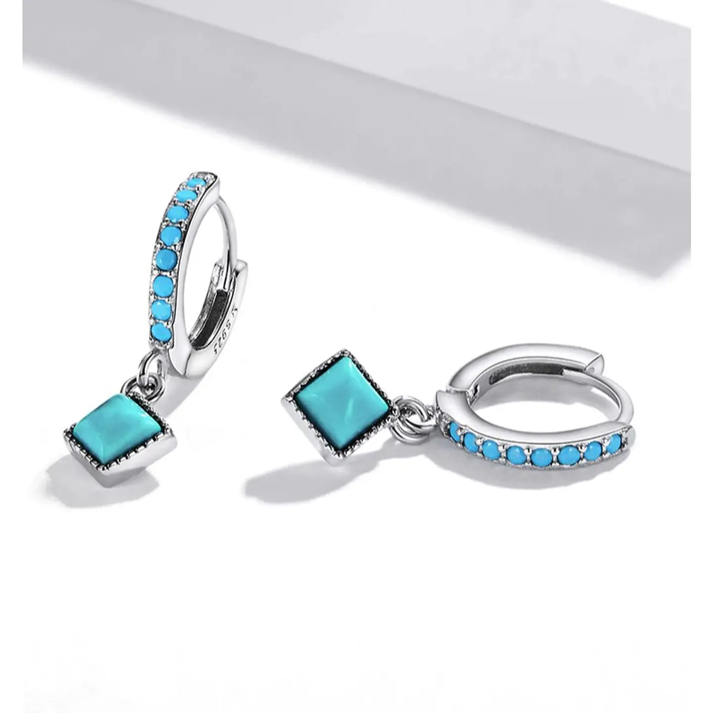Aros Plata 925 Argolla Colgante Turquesa 5