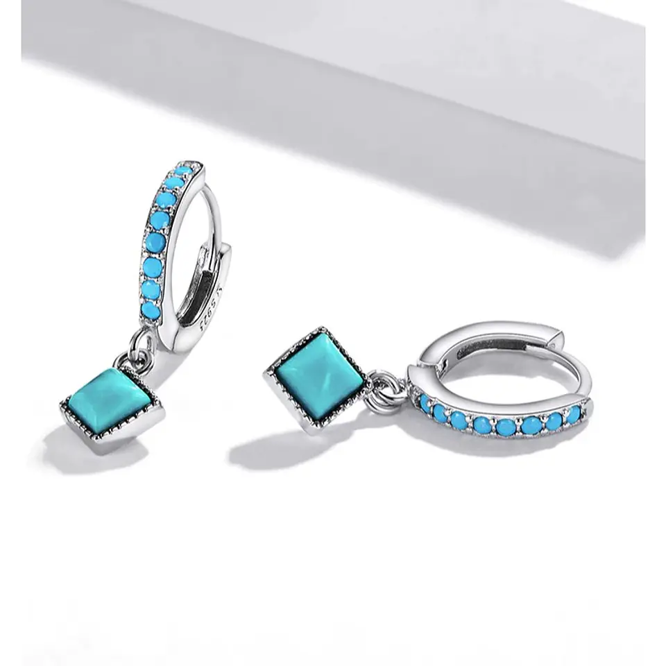 Aros Plata 925 Argolla Colgante Turquesa 5