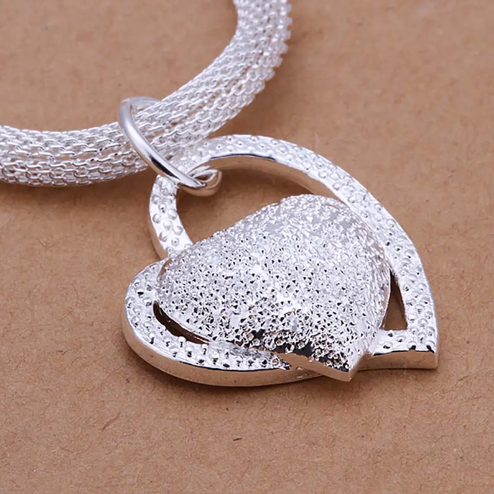 Collar Colgante Corazon Plateado 6