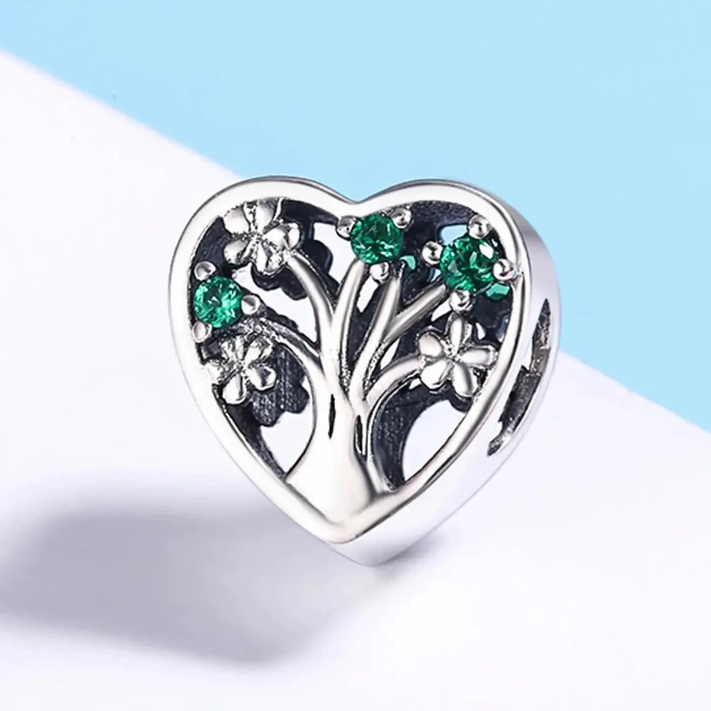 Charm Dije Plata 925 Corazon Arbol Verde 3