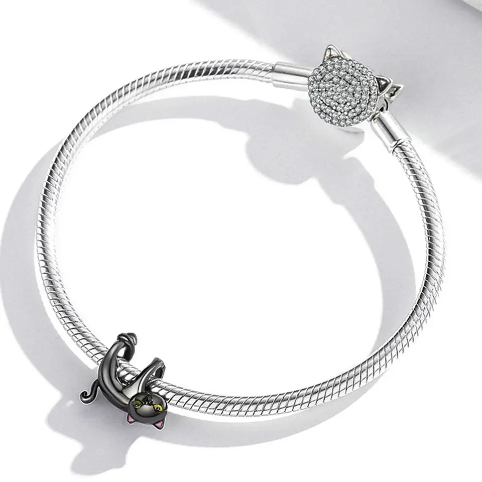 Charm Dije Plata 925 Gato Negro Colgante 2